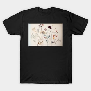 Floral Garden Botanical Print with wild flowers T-Shirt